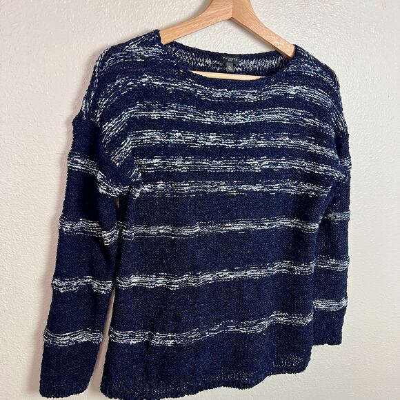 Talbots Blue Striped Open Knit Boatneck Sweater Beach Coastal Size Medium Petite - Picture 2 of 7